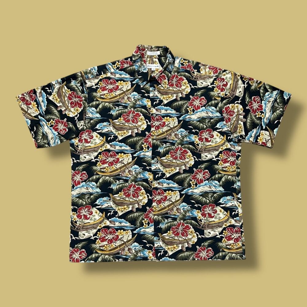Vintage Hawaiian Shirt Pierre Cardin Aloha Print Surf Tropical Button Up Cotton